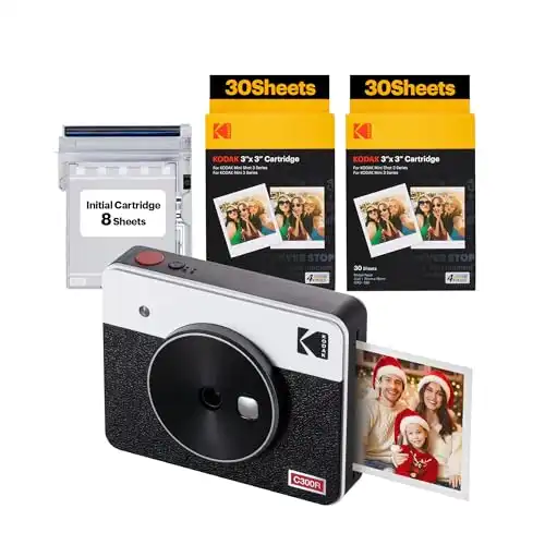 KODAK Mini Shot 3 Retro 4PASS 2-in-1 Instant Digital Camera and Photo Printer (3 3 inches) + 60 Sheets Cartridge Bundle, White