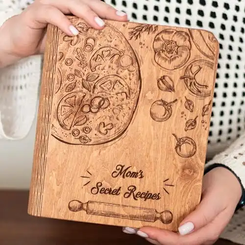 ENJOY THE WOOD Personalized Recipe Book Binder Wooden Blank Family Cookbook Journal to Write in Your Own Recipes Customized Recipe Binder, Recipe Books to Write in, Hardcover (Small (A...