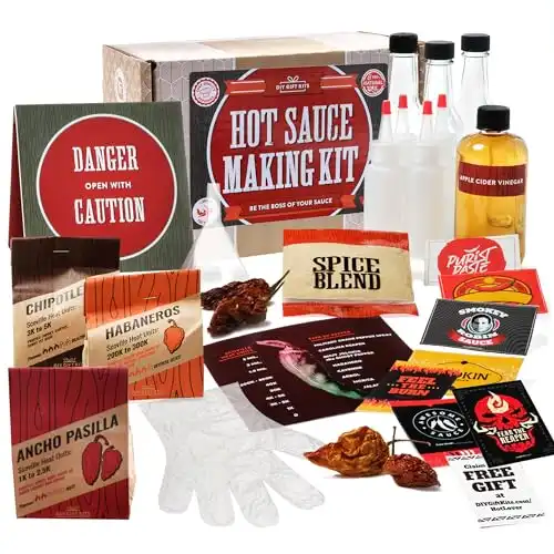 DIY Gift Kits Hot Sauce Making Kit Everything Included Unique Cooking Gifts For Men Christmas Gifts For Husband, Boyfriend, Dads Who Have Everything Standard