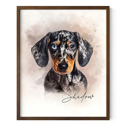 HAUS AND HUES Create Your Own Custom Pet Portrait in Water Color - Upload an Image of Your Favorite Pet for a One-of-a-Kind Poster - Landscape or Horizontal - Made in the USA (With Frame)